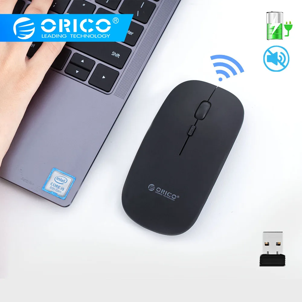 Беспроводная мышь ORICO, перезаряжаемая компьютерная, 1600 dpi, регулируемая, 2,4 ГГц, USB мышь, бесшумная, USB, оптическая мышь, эргономичная, для ПК, ноутбука