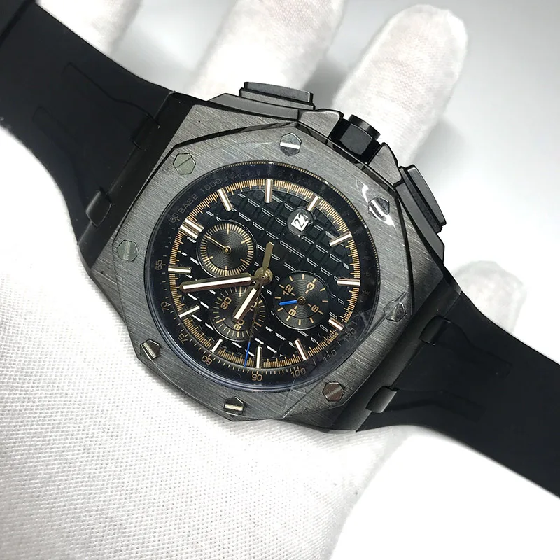 

5 types men luxury brand black ap style automatic sweeping watch sapphire Royal Oak rubber strap all small dials works AAA+