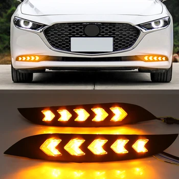 

Car Flashing 1 Pair LED Daytime Running Light 12V Flow Yellow Turn Signal Light Bumper Lamp LED DRL For Mazda 3 Axela 2019 2020