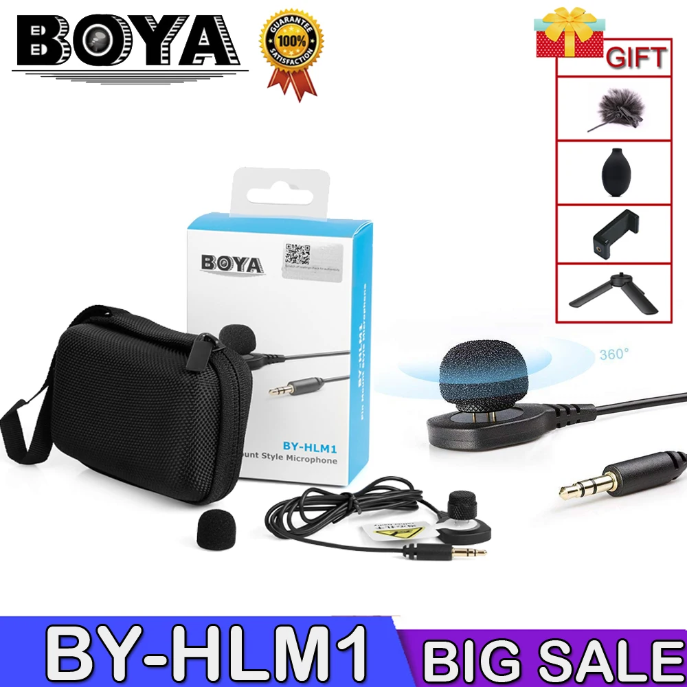 

BOYA BY-HLM1 Omnidirection Condenser Lavalier Pin Hidden 3.5mm Plug Microphone with Windscreen for Canon Nikon Sony DSLR Camera