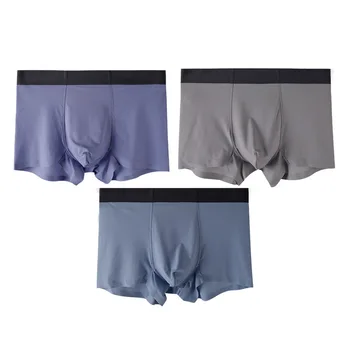 

Basic Men's Seamless Panties Ice Silk Thread Breathable Spring Summer New Boxer Shorts Classic Striped Underwear