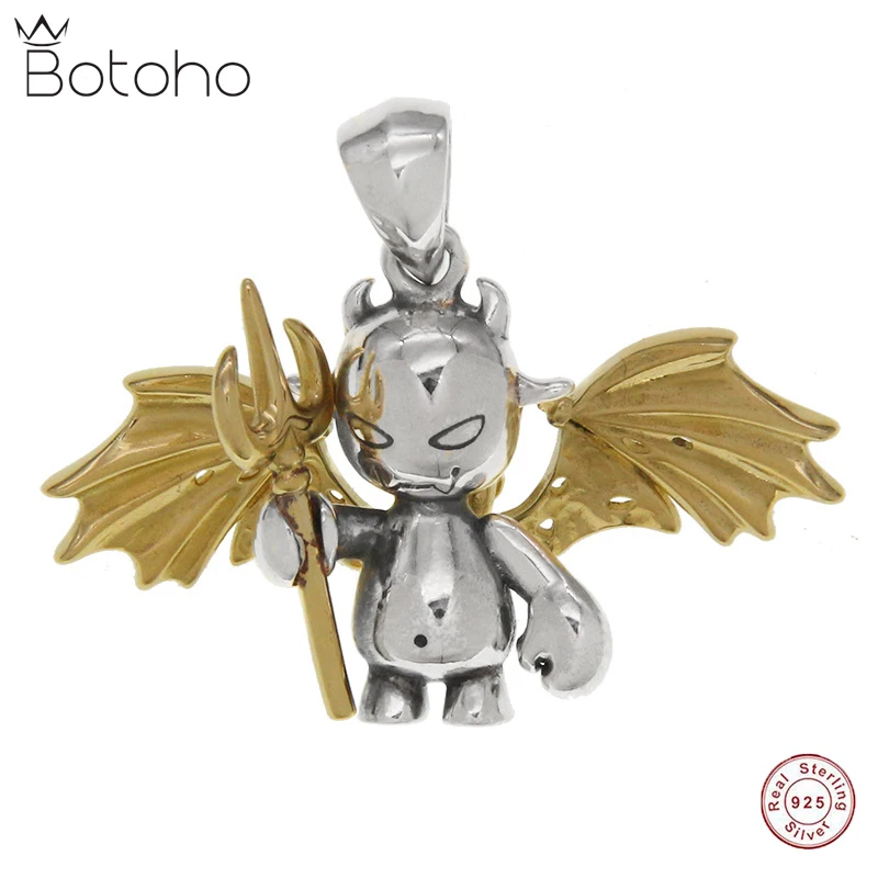 

BOTOHO New Real Solid S925 Silver Jewelry Angel And Demon Pendants For Men And Women Love Cupid And Little Ghost Couple Pendant