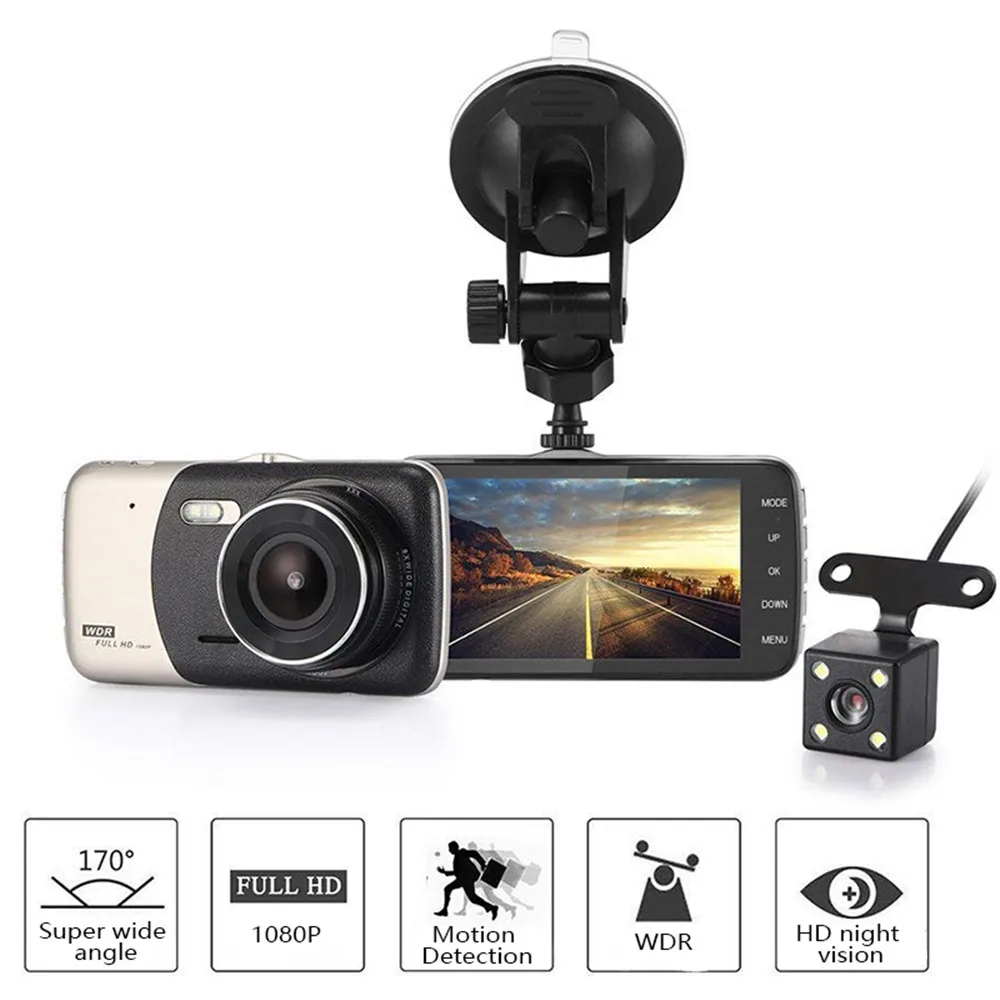 Автомобильный регистратор высокого разрешения ночного видения 1080P с двойным объективом заднего вида, интегративная камера, Автомобильный видеорегистратор T652