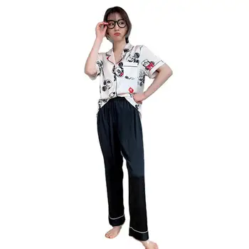 

Youhottest Silk Pajamas For Women Satin Short Sleeve Pajamas Sets Turn down Collar Top+Long Pants Sleepwear