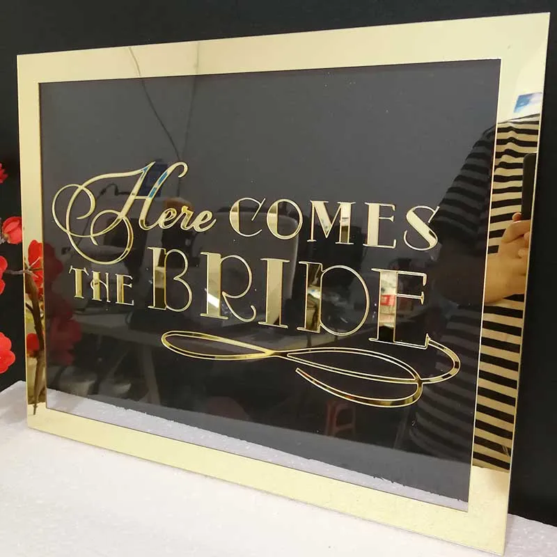 Personalized Wedding Name Mirror Gold Acrylic Frame Welcome Guests Word Signs Wedding Party Decor Favor