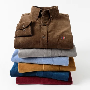 

Recommend S~ 5xl 100% Cotton Corduroy men casual shirts Soft leisure solid regular fit long sleeved male work pocket shirt