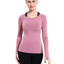 Для Женщин Йога эластичная футболка с длинным рукавом Свободные топы впитывающие, дышащие с О-образным вырезом, одежда спортивного типа для работа фитнес-тренировки