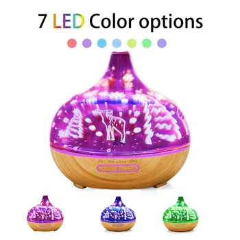 

400ML 3D Glass Essential Oil Diffusers with Remote Control, Reindeer Pattern Aromatherapy Humidifier Aroma Diffuser, 7 Color Cha