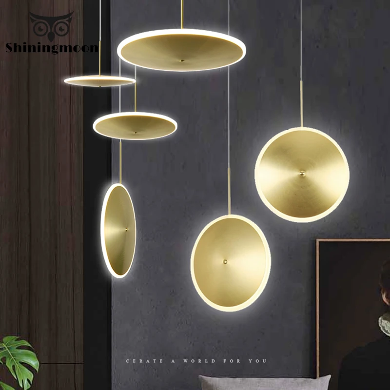 

Nordic Luxury Golden LED Pendant Lights Industrial Circular Acrylic Pendant Lamp Living Room Restaurant Bar Kitchen Hanging Lamp
