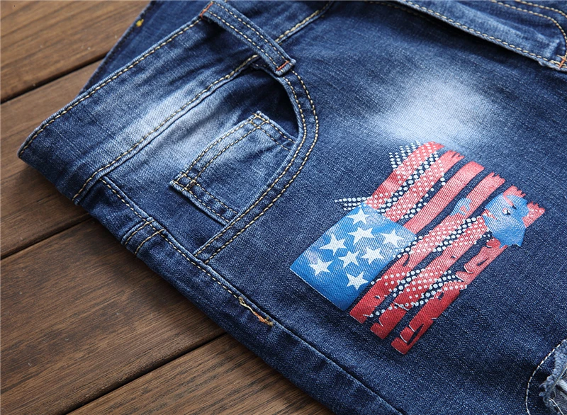 Male hole badge embroidery style denim trousers pants Fashion New Men's Casual Slim Patch Jeans Dropshipping