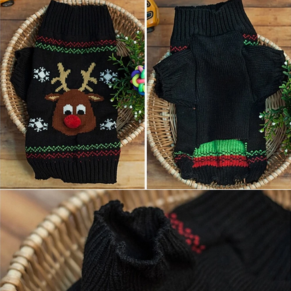 Christmas Pet Clothes Dog Sweater Red Nose Deer Teddy Small Medium Large Knitting