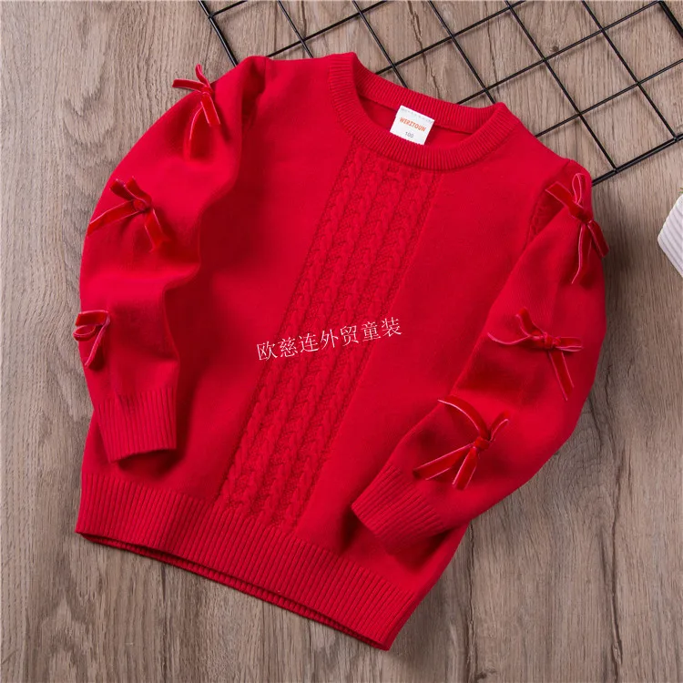 

CHILDREN'S Sweater New Style Girls Hipster Sweater Europe And America Children Stereo Bow Knit Coat W18224