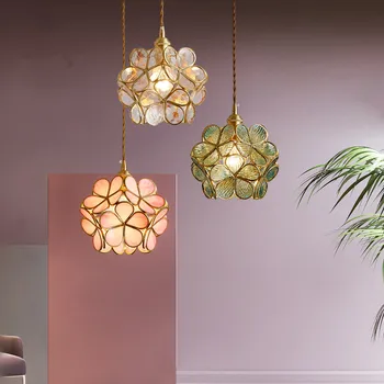 

Modern Glass Pendant Lights Flower shape Brass Copper Pendant Sconce Lamp Creative E27 hanging lights For kitchen bedside light