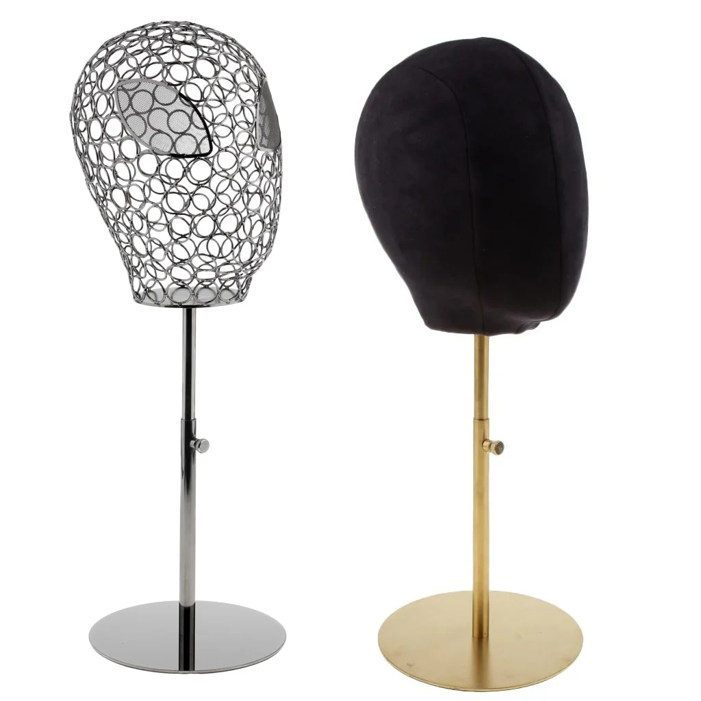 2pcs Modern Metal Hat Stand, Tabletop Decorative Wig Drying Holder, Black & Silver
