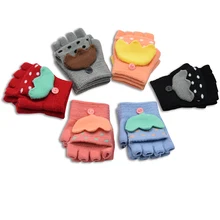 Детские перчатки; Детские Зимние перчатки; теплые толстые вязаные шерстяные перчатки для девочек и мальчиков; детские перчатки С Откидывающейся Крышкой на пол пальца; детские варежки; От 2 до 9 лет