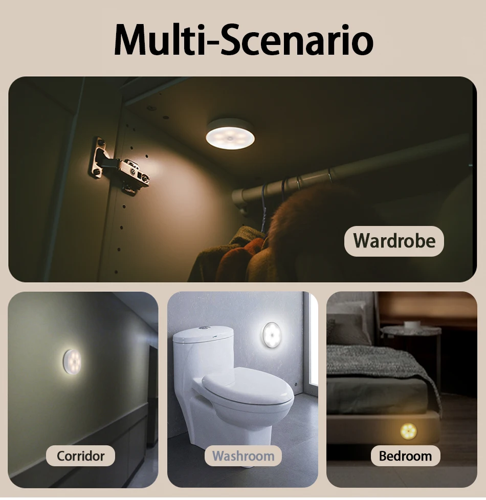 PIR Motion Sensor LED Night Lights USB Rechargeable Night Lamp for Bedroom Kitchen Cabinet Wardrobe Closet Wireless Decor Light night table lamps