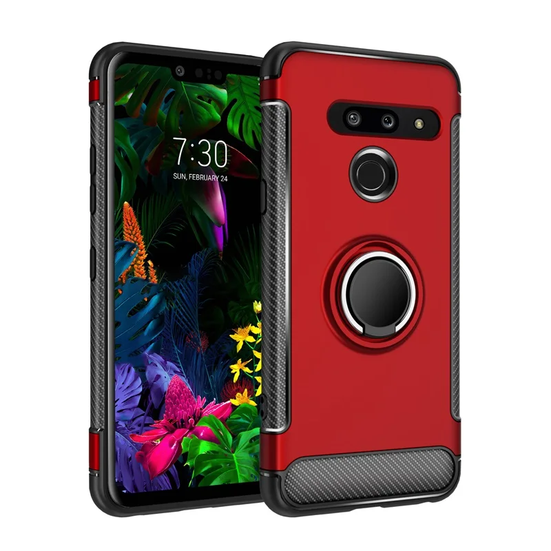 Корпус телефона для LG G8 ThinQ армированный чехол-накладка полная защита кольцо магнетизм держатель задняя оболочка для LG G7 G6 чехол Coque Funda - Цвет: Красный
