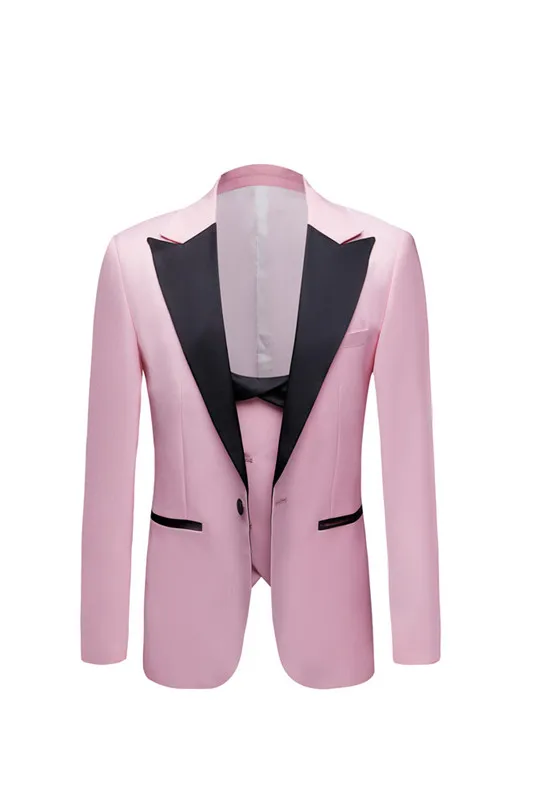 Fashion Pink Custom Groom Tuxedos Wedding Suit Party Prom Suits Slim Fit for Men 3 Pieces Suit Set (Jacket+Pants+Vest )