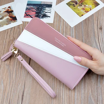 

New Women Clutch Bag Simple Long Wallet Stitching Contrast Color Tassel Zipper Large Capacity Mobile Phone Wallet For Female