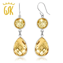 925 пробы серебро натуральный цитрин в виде капель с кристаллами в форме Для женщин(13,00 Cttw, драгоценный камень, 8 мм круглый и груша Форма 10X15 мм