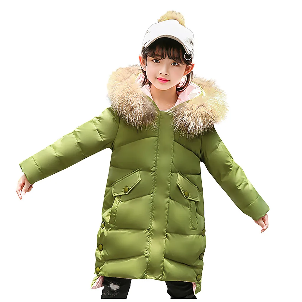 Kids Girls Winter Faux Fur Hooded Parka Down Coat Puffer Jacket Padded Overcoat Children's Down Jacket Warm Clothes Hotsale NEW