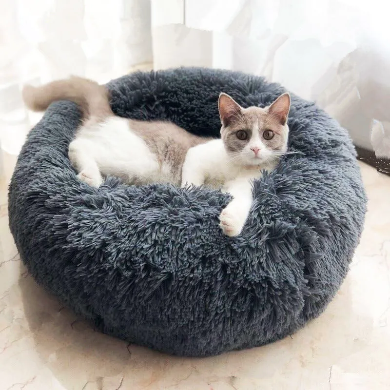 Darkgrey Круглые плюшевые кошки кровать дом мягкий длинный плюшевый Кот кровать питомник собака кровать подушка щенок котенок коврик гнездо зимняя теплая спальная кровать - Цвет: Darkgrey
