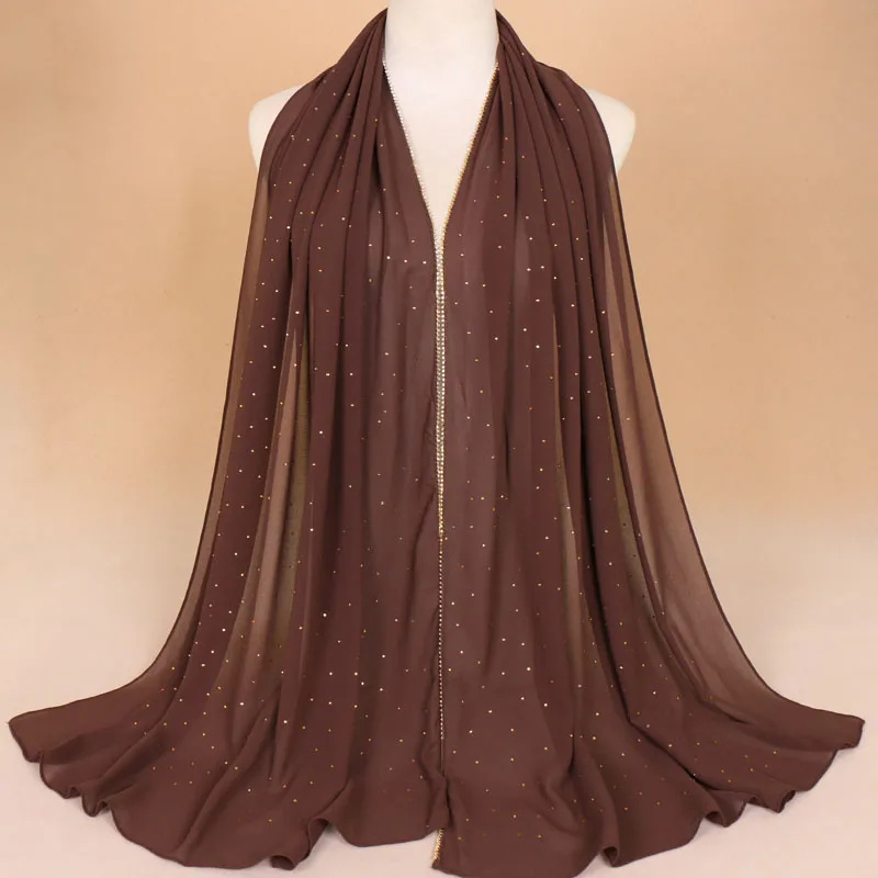 Женский шифоновый хиджаб с бриллиантами, блестящий шарф, простые гладкие шали, шарфы, Свадебный длинный платок, исламский Блестящий Пашмина - Цвет: 17