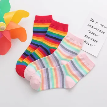 

Rainbow Striped Cute 1Pair Cotton Korean Style Sock for Women Harajuku Socks Mid Tube Socks Girl Pink Retro Red Breathable