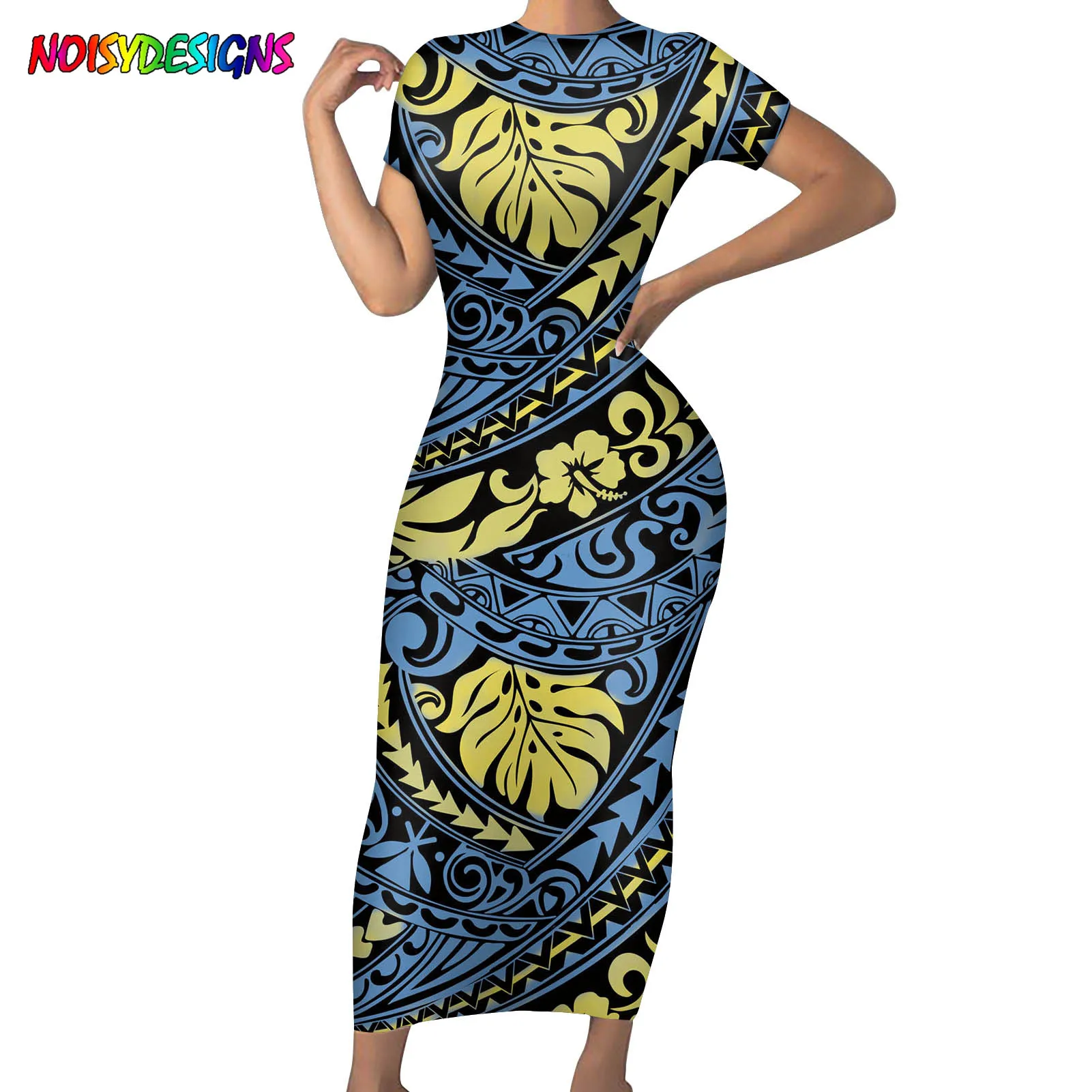 

NOISYDESIGNS Women Sexy Dress Summer Bodycon Party Long Dresses Samoan Hibiscus Polynesian Tribal Design Sundress Dress 2021