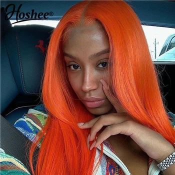 

Orange Straight Wig Middle T Part Transparent Lace Wigs Straight Lace Front Human Hair Wigs For Black Women Human Hair Wigs