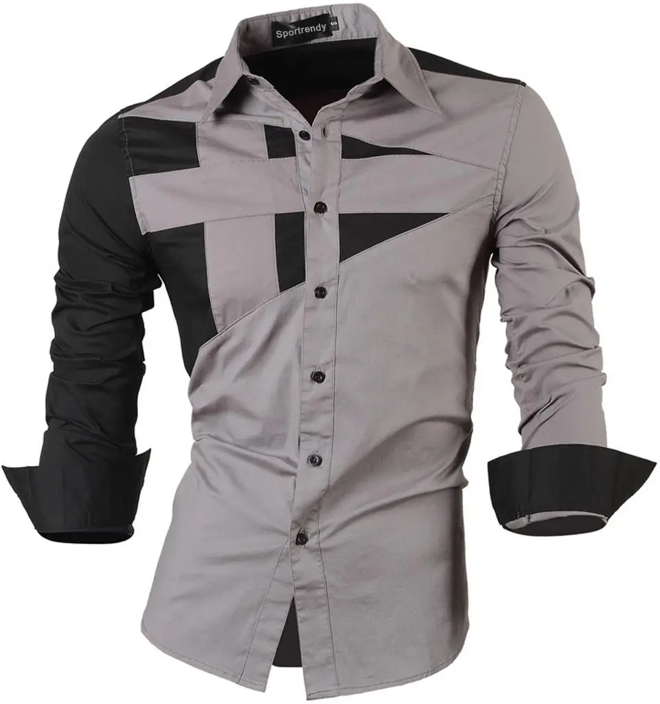 JZS054-Gray Sportrendy, мужские рубашки, повседневные, модные, с длинным рукавом, облегающие, стильные, с принтом черепа, татуировки, JZS047 - Цвет: JZS054-Gray