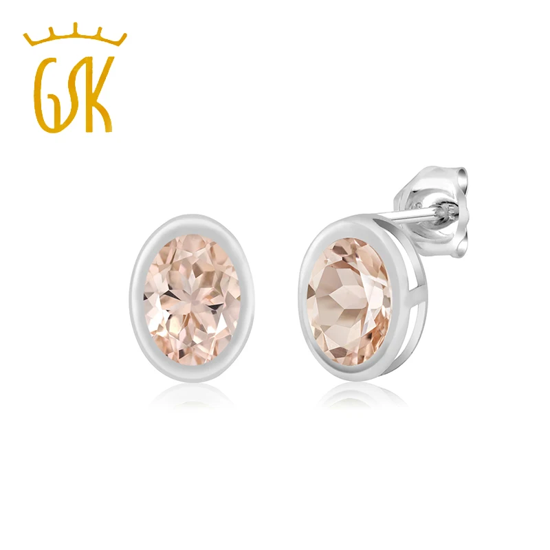 1 30 Ct овальные серьги-гвоздики из серебра 925 пробы с персиковым морганитом 7x5 мм |