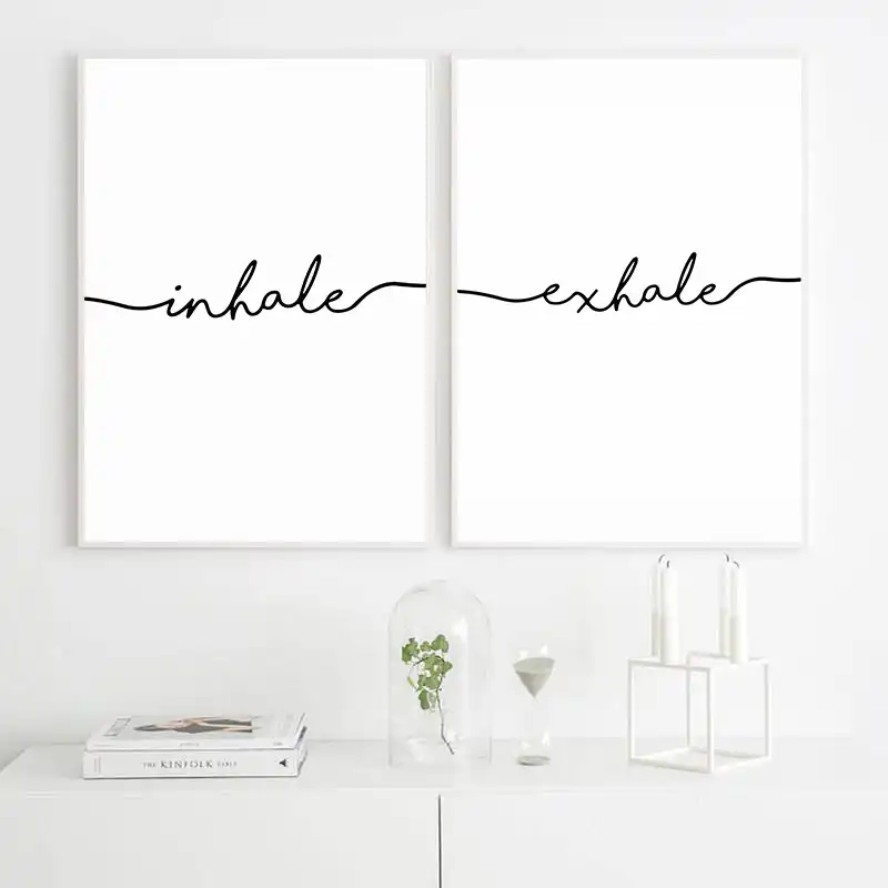 Inhale Exhale Black White Poster Minimalist Canvas Wall Art Canvas Print Decorative Picture Painting Nordic Room Decoration Painting Calligraphy Aliexpress