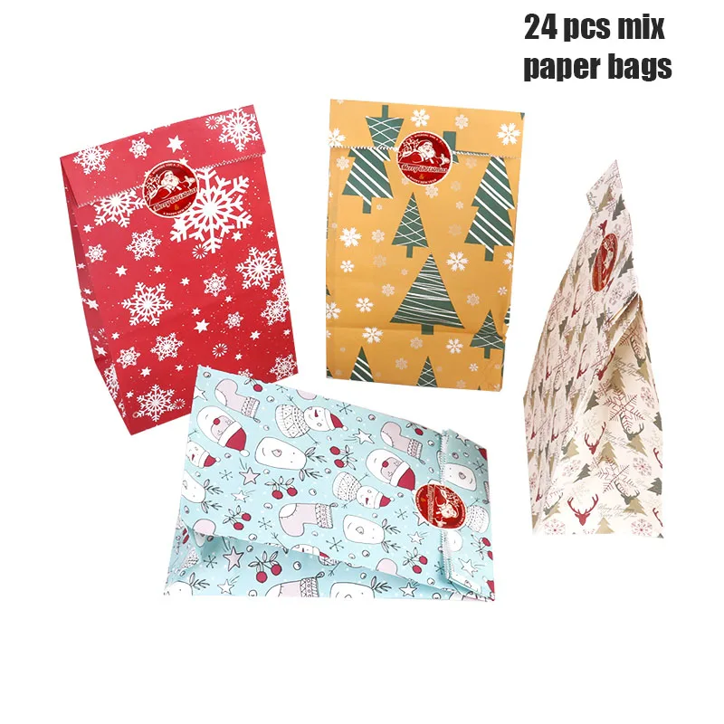 24pcs bags Рождественские бумажные подарочные коробки рождественские украшения для дома подарочная упаковка для конфет пластиковый бумажный пакет Kerst новогодние принадлежности - Цвет: 24pcs bags