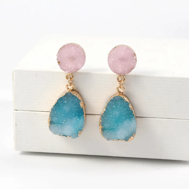 1 (Fashion Druzy Pink Resin Earrings Water Drop Earrings For Women Jewelry Pendientes Mujer Gifts For Women Accessories (2)