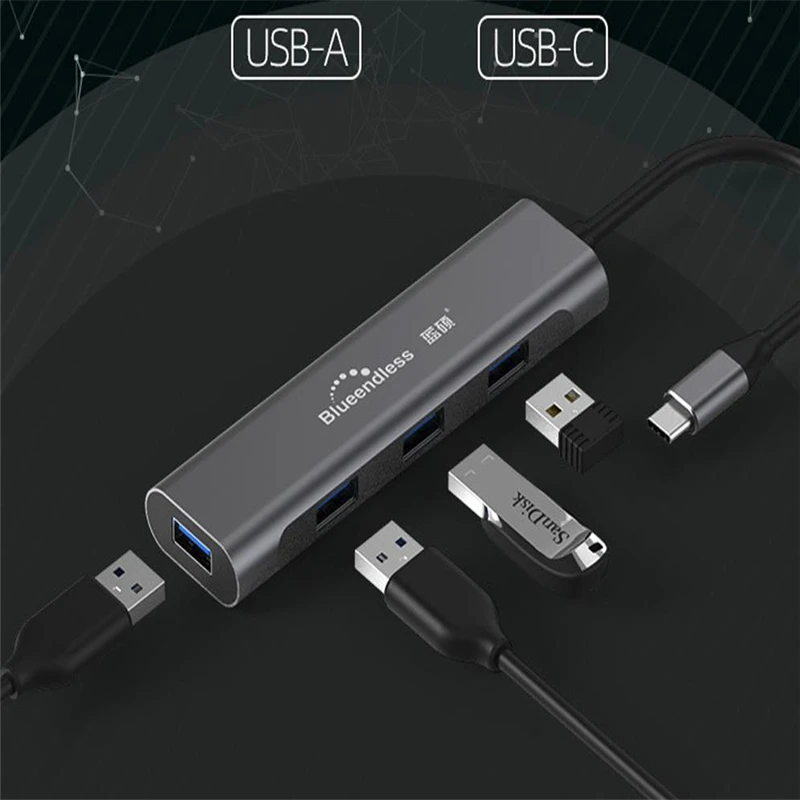 Blueendless usb type-C usb-хаб 4 порта Мульти USB 3,0 к сплиттер адаптер высокоскоростной HC401/HU401 для ноутбуков Pro Аксессуары