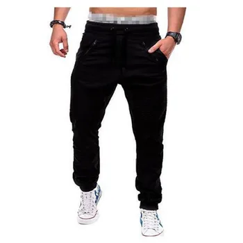

Men's Casual Street Fashion Tie Elastic Track Pants Double Zip Design Pinch Pencil Pants Solid Color Wrinkled Striped Pants
