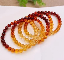 

Genuine Natural Colorful Amber Round Beads Bracelet Yellow Red Amber Women Men Rainbow Amber Stretch Jewelry 6mm 7mm 8mm AAAAA