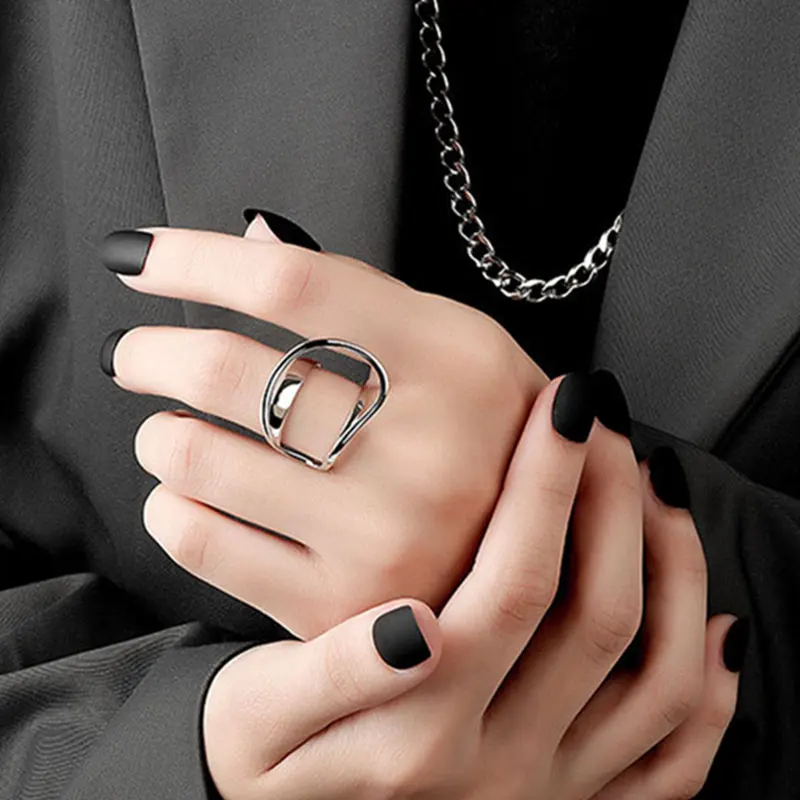 HUANZHI 2020 New Cool Hollow Out Geometry Irregular Distortion Multilayer Cross Twist Metal Ring for Women Girls Party Jewelry