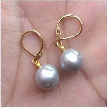 

Huge 11-12mm AAA South Sea Baroque Gray Pearl Earring 14k Cultured Accessories Earbob Flawless Fashion Irregular Mesmerizing