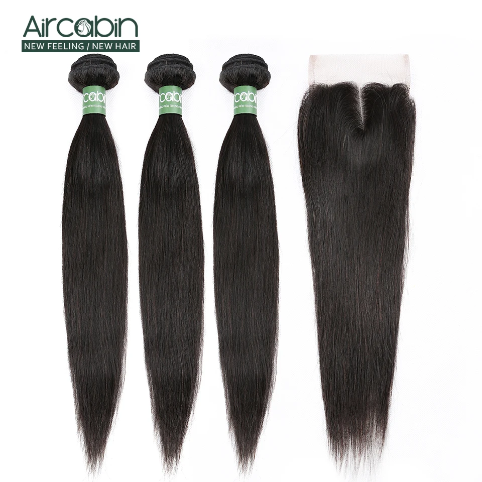 

Aircabin Hair Straight Bundles With Closure Malaysia Hair Weave 3 Bundles With Lace Closure Remy Hair Extensions Natural Black