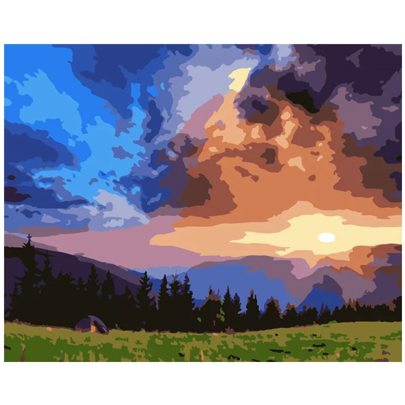 Закат в сумерках. Сделай Сам Раскрашивание краски по номерам инструменты