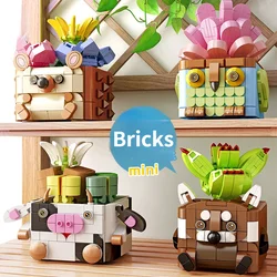 Mini blocs de construction en pot, Puzzle de fille, blocs d'assemblage, série succulente, jouet, décoration, cadeau, plantes, modèle de décoration pour la maison 