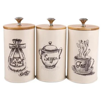 

Promotion! 3 Pieces Metal Canisters Set Dry Food Storage Container for Kitchen Counter, Tea Sugar Coffee Canister