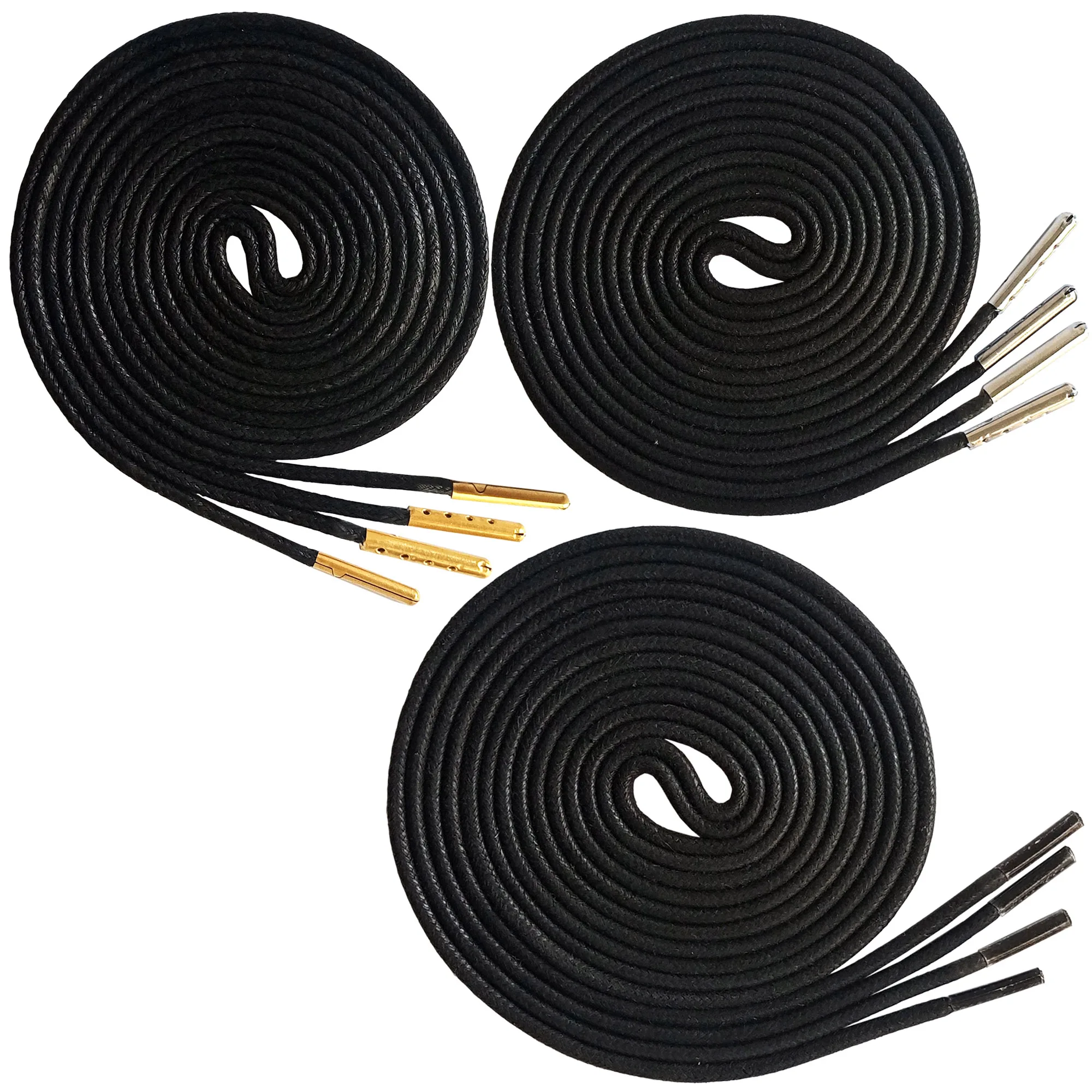 Cordones redondos finos para vestido para hombre y mujer, cordones finos con puntas metálicas doradas y plateadas para zapatos de cuero, zapatillas bota, cordones de cuerda, 3 pares