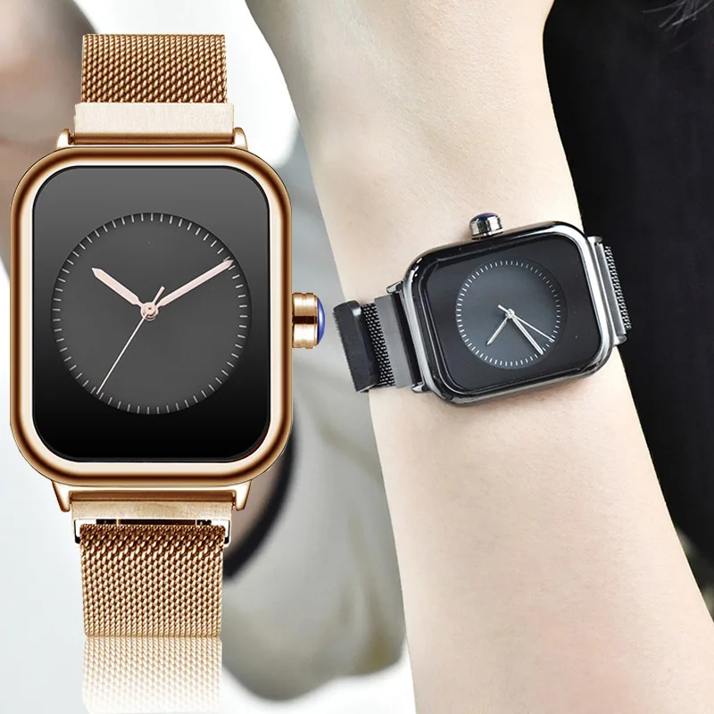 

REBIRTH Women Watches Quartz Luxury Band Magnetic Rectangle Ladies Wrist Watch Fashion Trend Rose Gold Creative Relogio Feminino