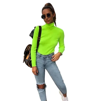 

Autumn Winter Spring Women Turtleneck Ribbing Sweater Female Pullovers All Match Basic Slim Knitted Sweaters Jumpers Tops