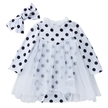 

New Product Baby Net Gauze Polka Dot Dress Baby Long Sleeve Bodysuit
