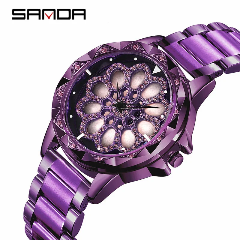 

SANDA New Rotate Dial Quartz Watch Women Luxury Crystal Ladies Watches 30M Waterproof Japanese Movement Clock relogio feminino