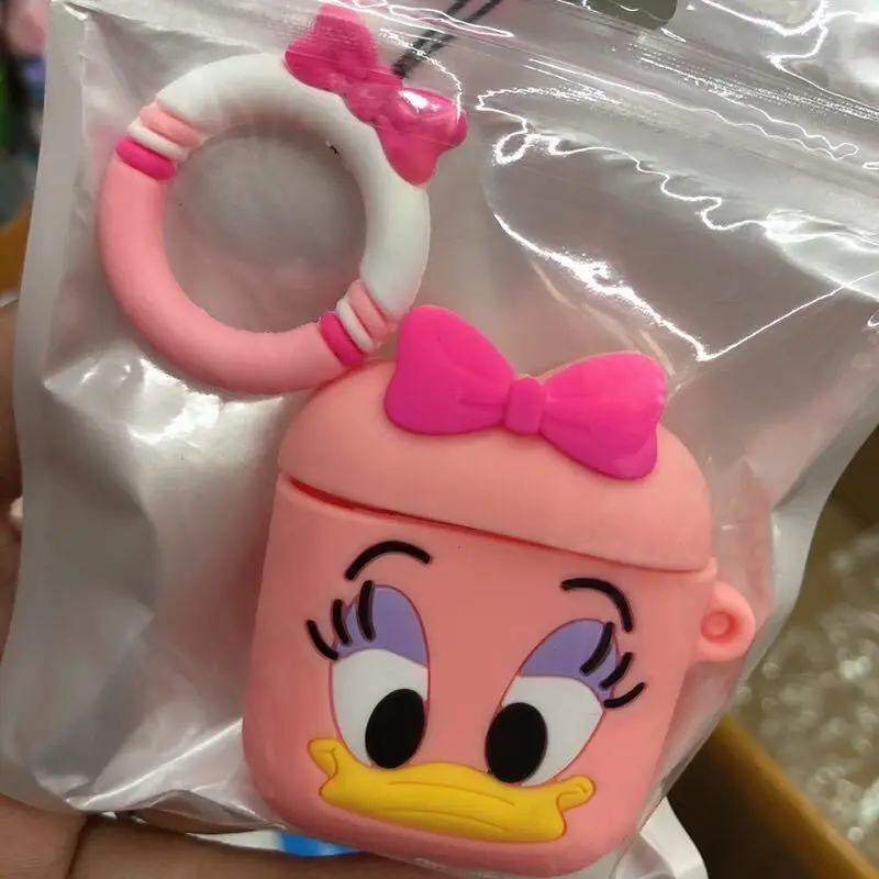 Pink Duck And Rope Милый мультяшный Ститч Микки Минни мягкая кукла из силикона чехол для Apple Airpods чехол беспроводной Bluetooth игрушечные наушники история крышка - Цвет: Pink Duck And Rope
